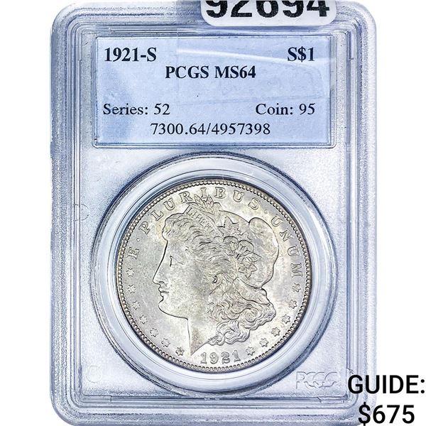 1921-S Morgan Silver Dollar PCGS MS64