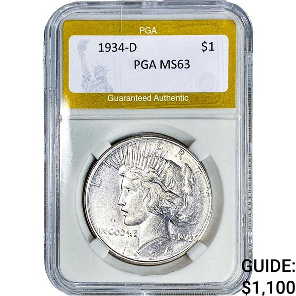 1934-D Silver Peace Dollar PGA MS63
