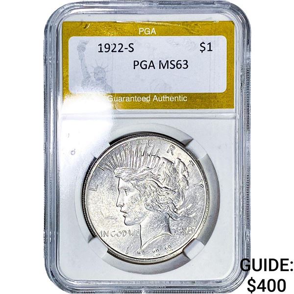 1922-S Silver Peace Dollar PGA MS63