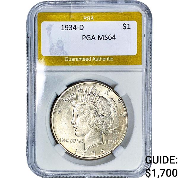 1934-D Silver Peace Dollar PGA MS64