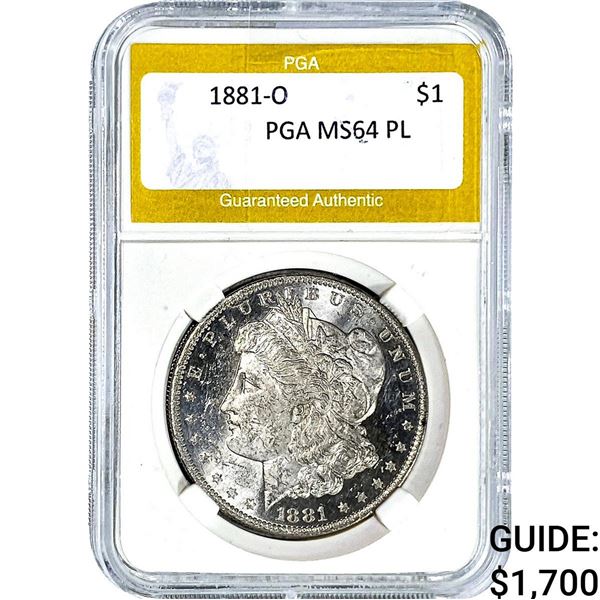 1881-O Morgan Silver Dollar PGA MS64 PL