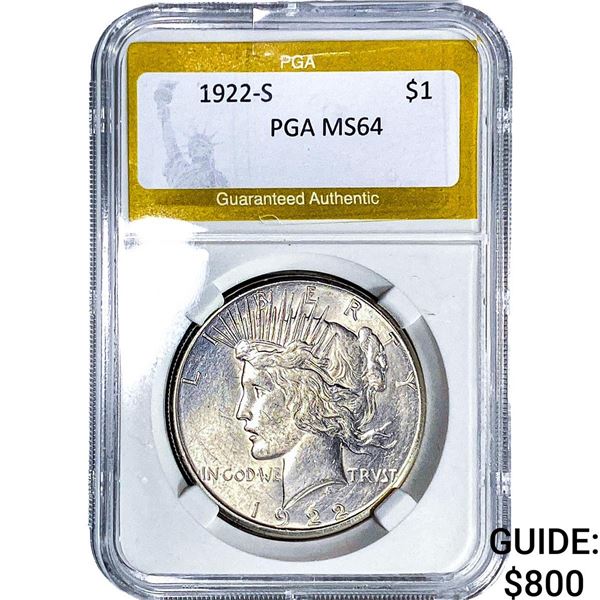 1922-S Silver Peace Dollar PGA MS64