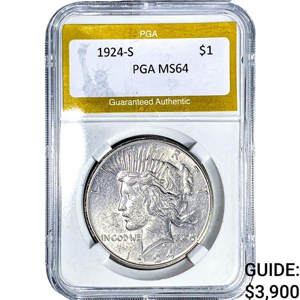1924-S Silver Peace Dollar PGA MS64