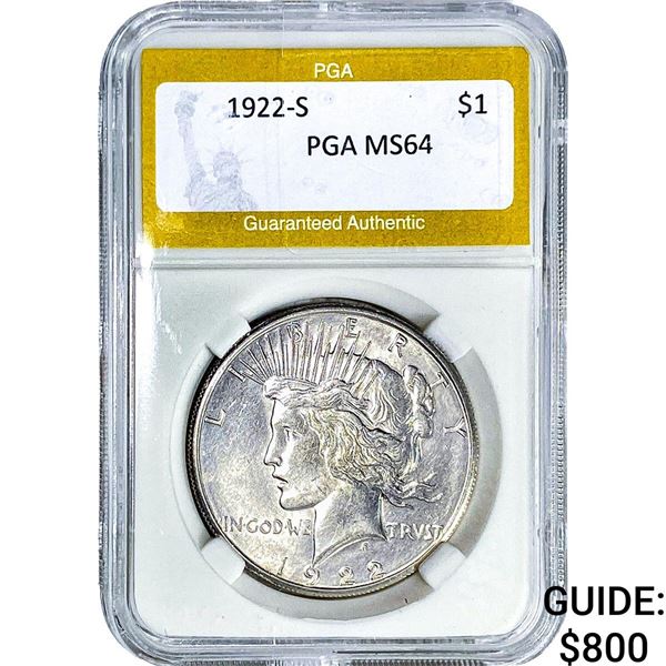 1922-S Silver Peace Dollar PGA MS64