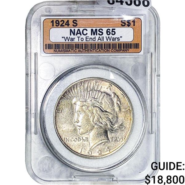 1924-S Silver Peace Dollar NAC MS65 War To End All Wars