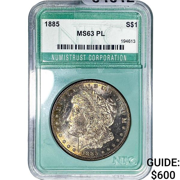 1885 Morgan Silver Dollar NTC MS63 PL