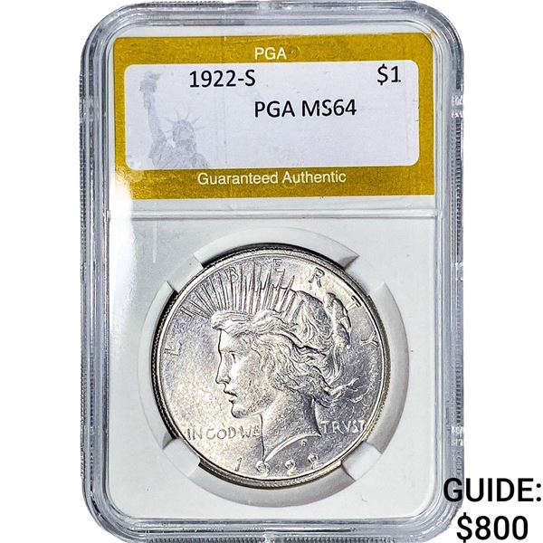 1922-S Silver Peace Dollar PGA MS64