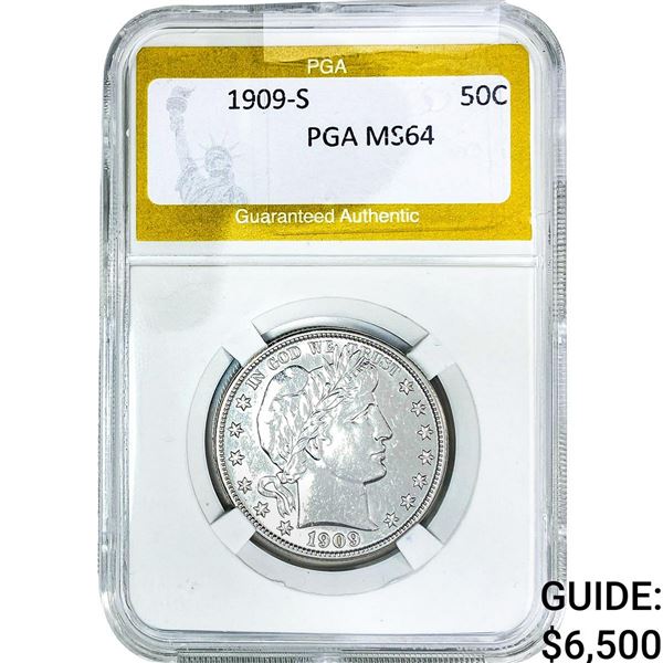 1909-S Barber Half Dollar PGA MS64