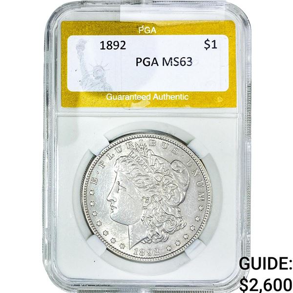1892 Morgan Silver Dollar PGA MS63