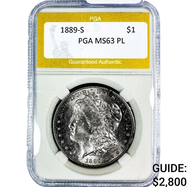 1889-S Morgan Silver Dollar PGA MS63 PL