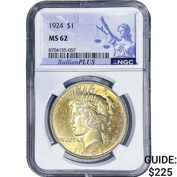 1924 Silver Peace Dollar NGC MS62