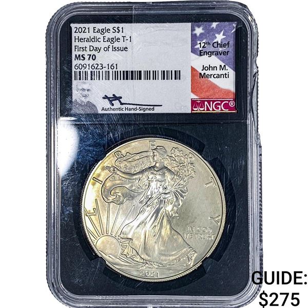 2021 Silver Eagle NGC MS70 Hearldic Eagle T-1