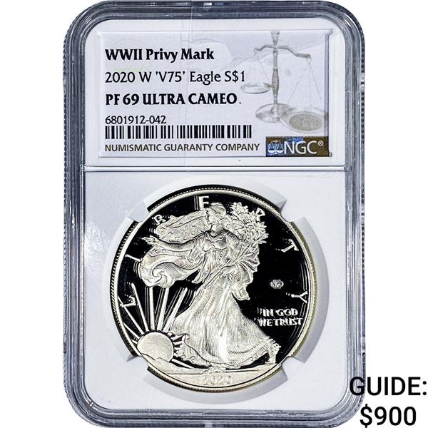 2020 W 'V75' Silver Eagle NGC PF69 WWII Privy Mark