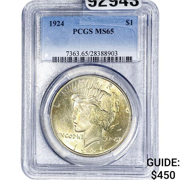 1924 Silver Peace Dollar PCGS MS65