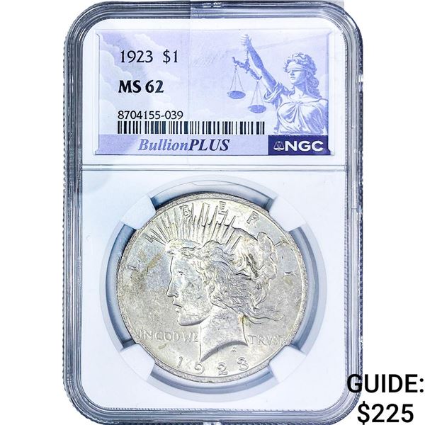 1923 Silver Peace Dollar NGC MS62