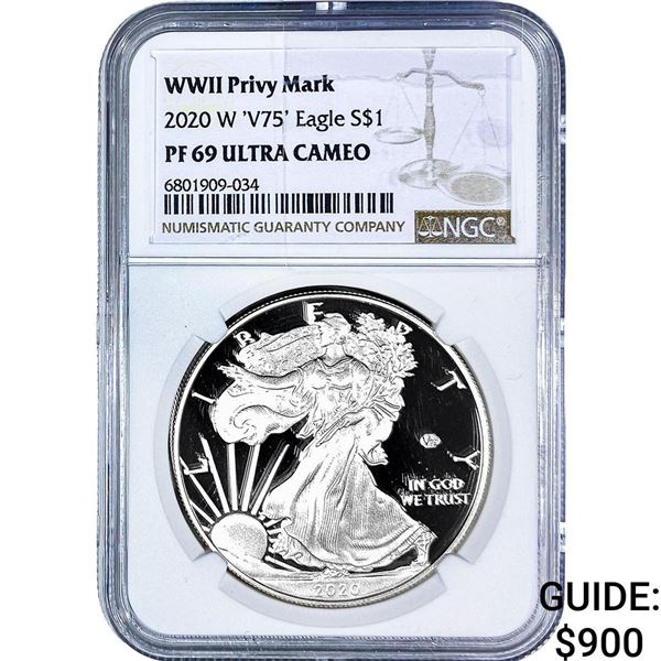 2020 W 'V75' Silver Eagle NGC PF69 WWII Privy Mark