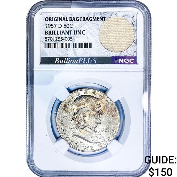 1957-D Franklin Half Dollar NGC BU Orig. Bag Frag.