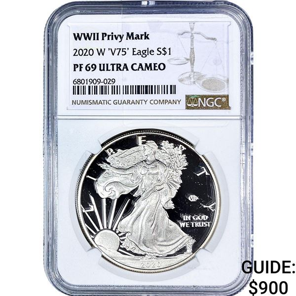 2020 W 'V75' Silver Eagle NGC PF69 WWII Privy Mark