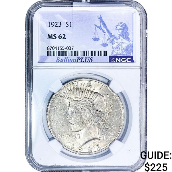1923 Silver Peace Dollar NGC MS62