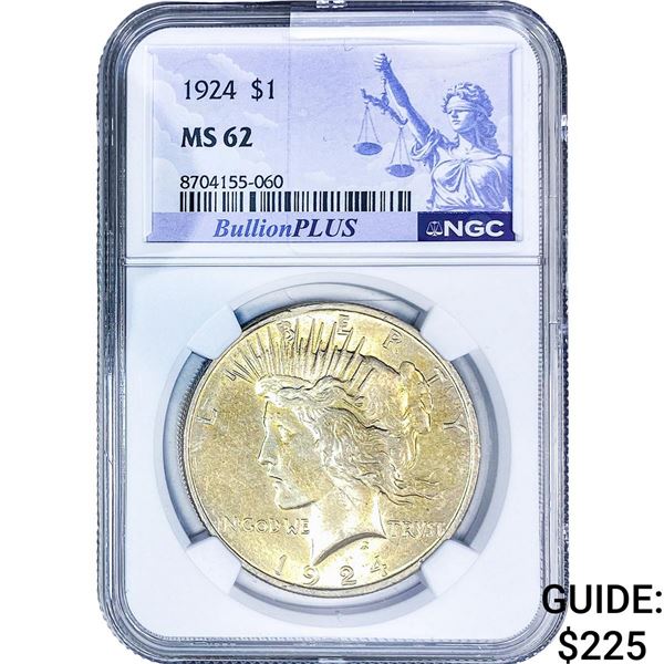 1924 Silver Peace Dollar NGC MS62