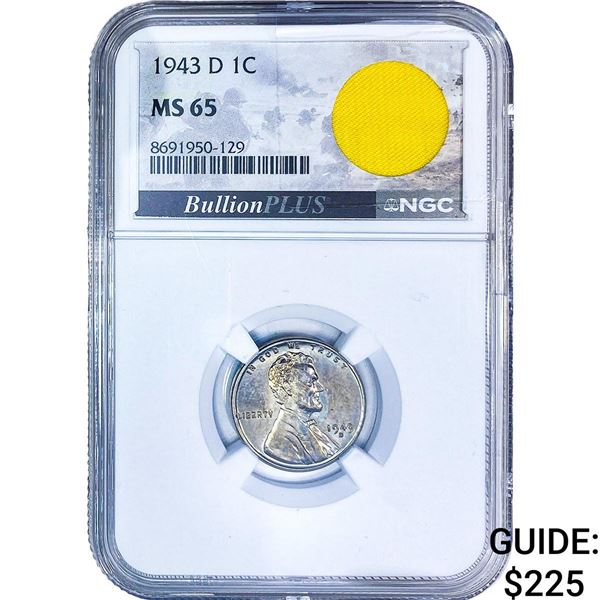 1943-D Wheat Cent NGC MS65 WWII Parchute Fragment