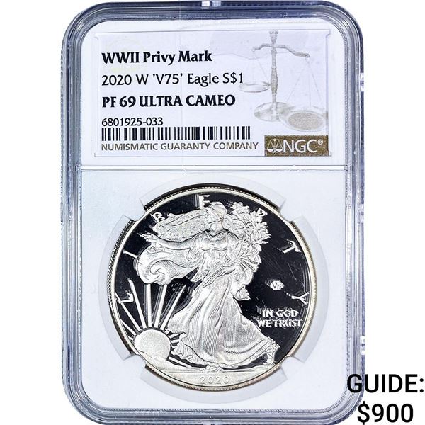 2020 W 'V75' Silver Eagle NGC PF69 WWII Privy Mark