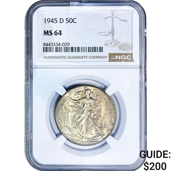 1945-D Walking Liberty Half Dollar NGC MS64
