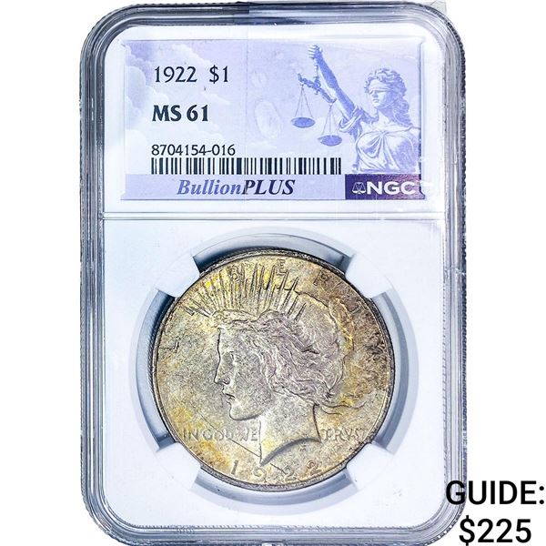 1922 Silver Peace Dollar NGC MS61