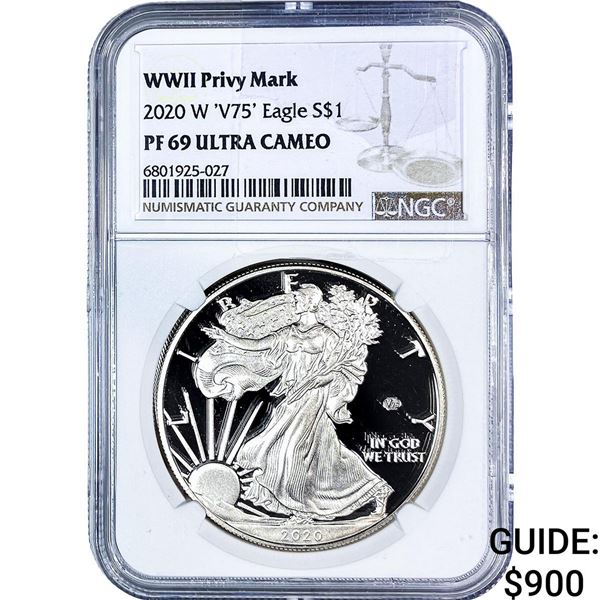 2020 W 'V75' Silver Eagle NGC PF69 WWII Privy Mark