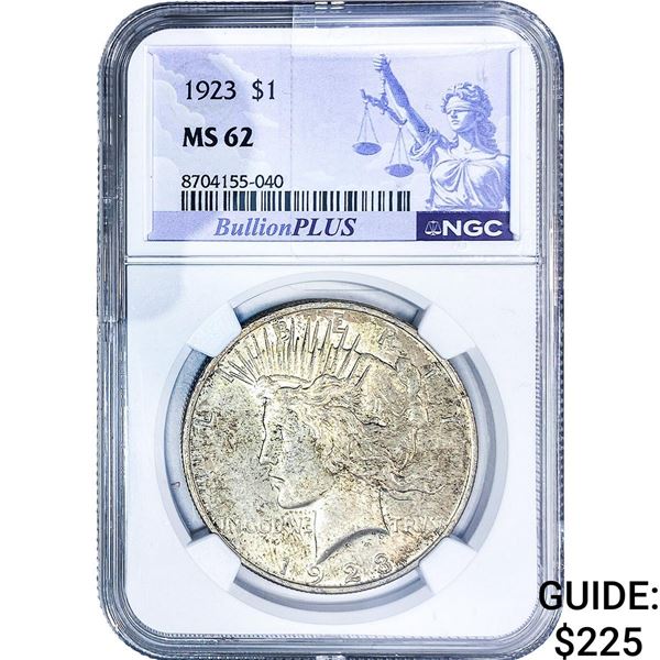 1923 Silver Peace Dollar NGC MS62