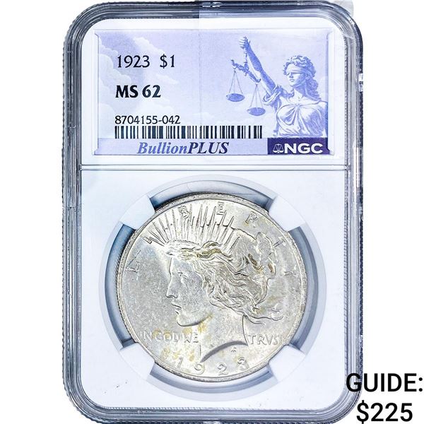 1923 Silver Peace Dollar NGC MS62
