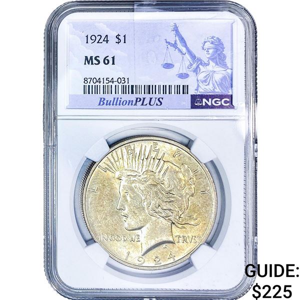 1924 Silver Peace Dollar NGC MS61