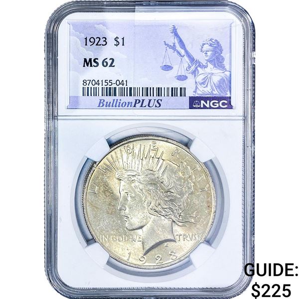 1923 Silver Peace Dollar NGC MS62