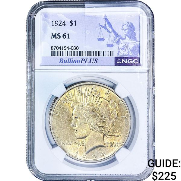 1924 Silver Peace Dollar NGC MS61
