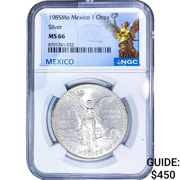 1985Mo Mexico Silver 1 Onza NGC MS66