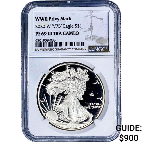 2020 W 'V75' Silver Eagle NGC PF69 WWII Privy Mark
