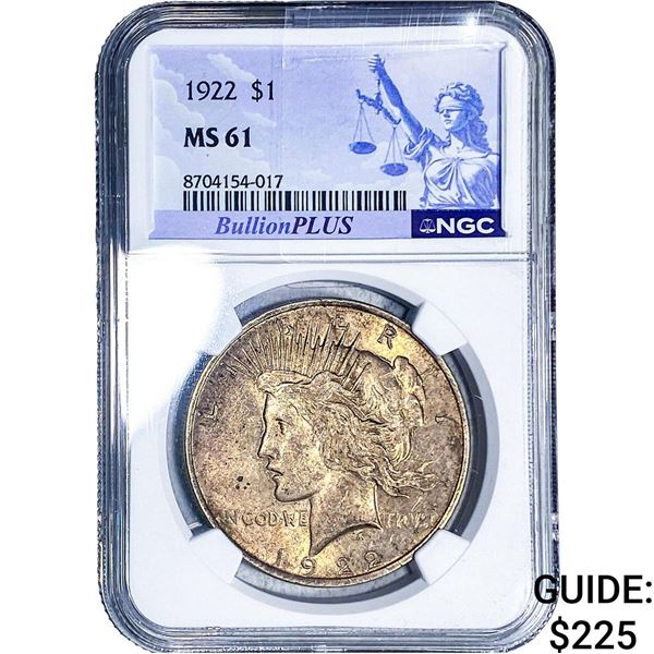1922 Silver Peace Dollar NGC MS61