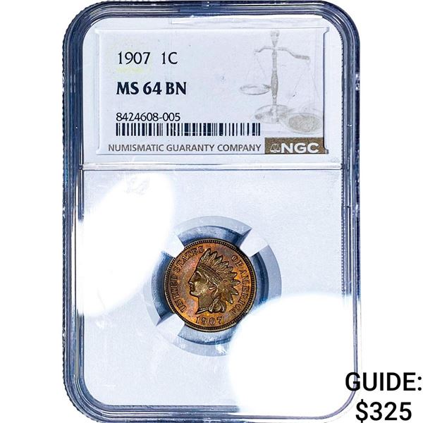 1907 Indian Head Cent NGC MS64 BN