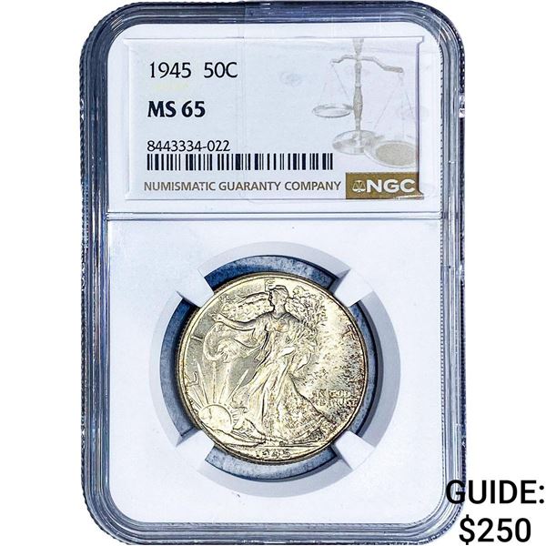 1945 Walking Liberty Half Dollar NGC MS65