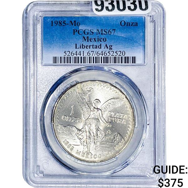 1985Mo Mexico Silver Onza Libertad PCGS MS67