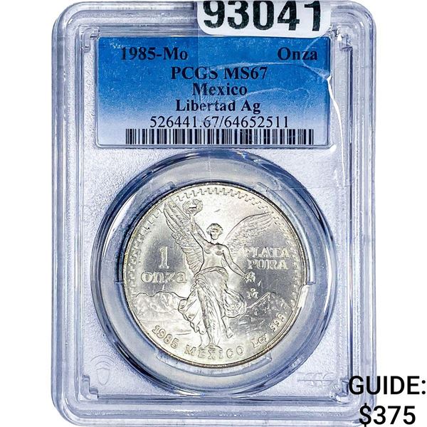1985-Mo Mexico Silver Onza Libertad PCGS MS67