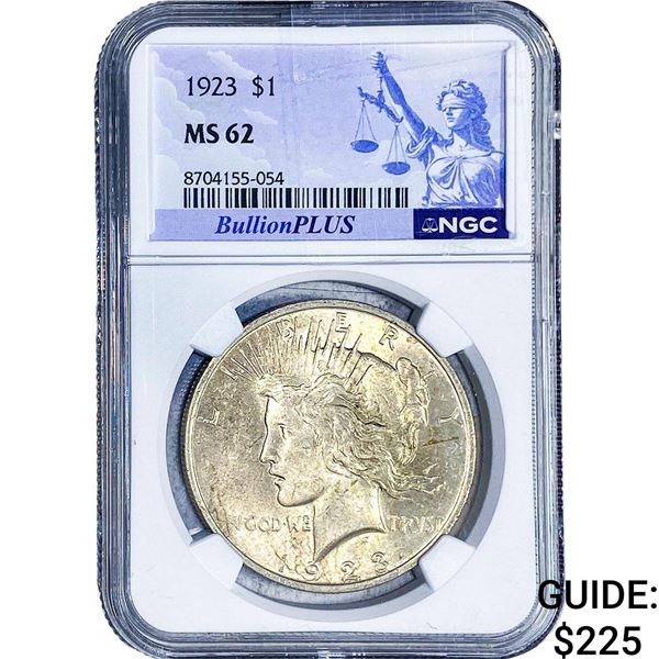 1923 Silver Peace Dollar NGC MS62