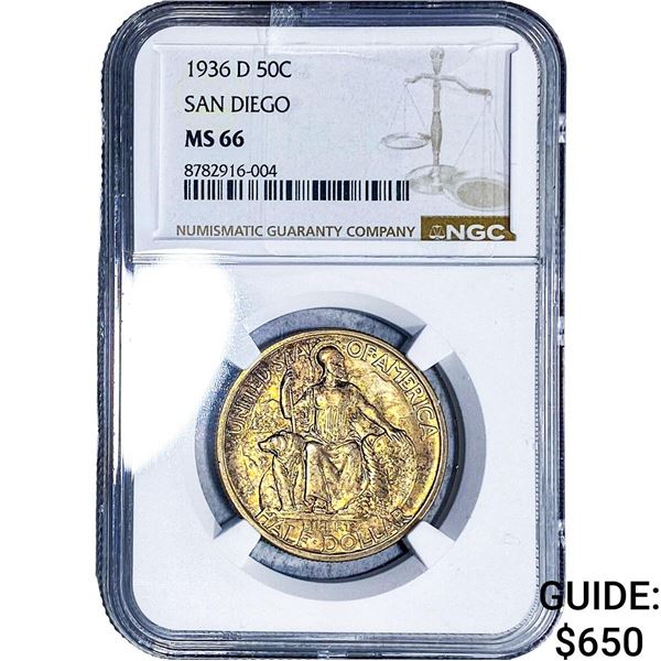 1936-D San Diego Half Dollar NGC MS66