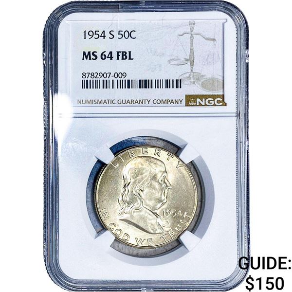 1954-S Franklin Half Dollar NGC MS64 FBL