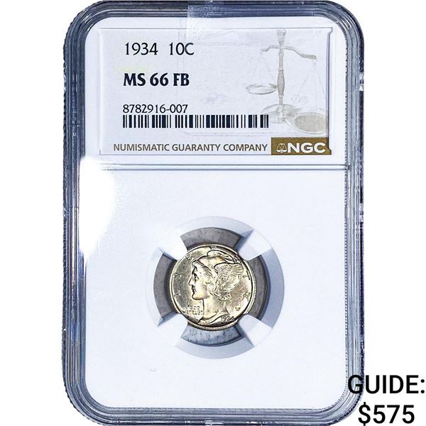 1934 Mercury Silver Dime NGC MS66 FB