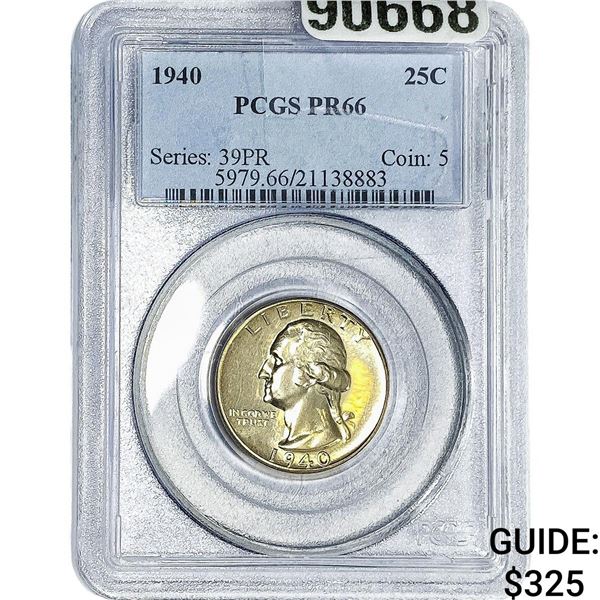1940 Washington Silver Quarter PCGS PR66