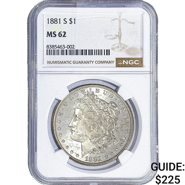 1881-S Morgan Silver Dollar NGC MS62