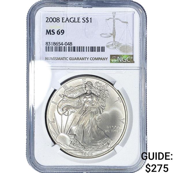 2008 Silver Eagle NGC MS69
