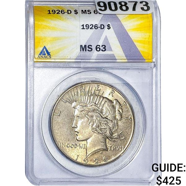 1926 Silver Peace Dollar ANACS MS63