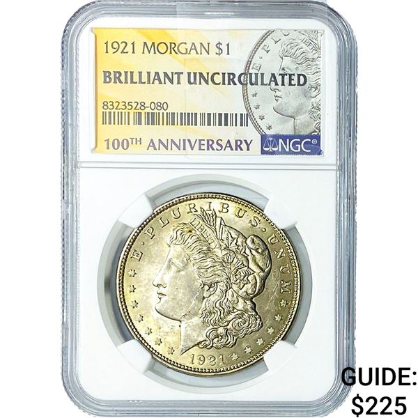 1921 Morgan Silver Dollar NGC BU 100th Anniversary